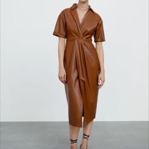 NWT Zara Faux Leather Brown Dress size Small
